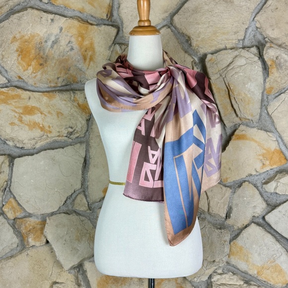 Lavin Collection Vintage Ombré Logo Scarf Rose Tan | OS - Picture 2 of 5